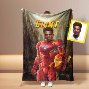 Blankets Personalized Iron Boy Blanket | Custom Face & Name Armored Superhero Blanket