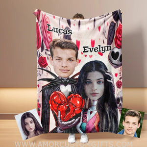 Blankets Personalized Jack Sally 2 Blanket | Custom Face & Name Couple Blanket