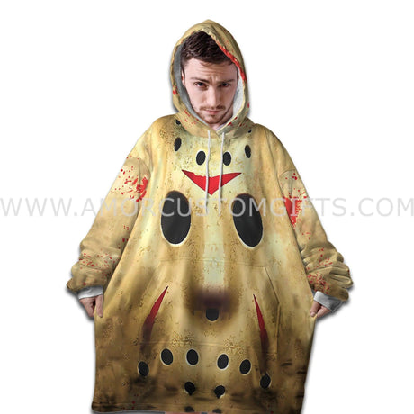 Personalized Jason Voorhees’s Face Friday the 13th Snug Oversized Wearable Hoodie Blanket-Hoodie Blanket-Amor Custom Gifts