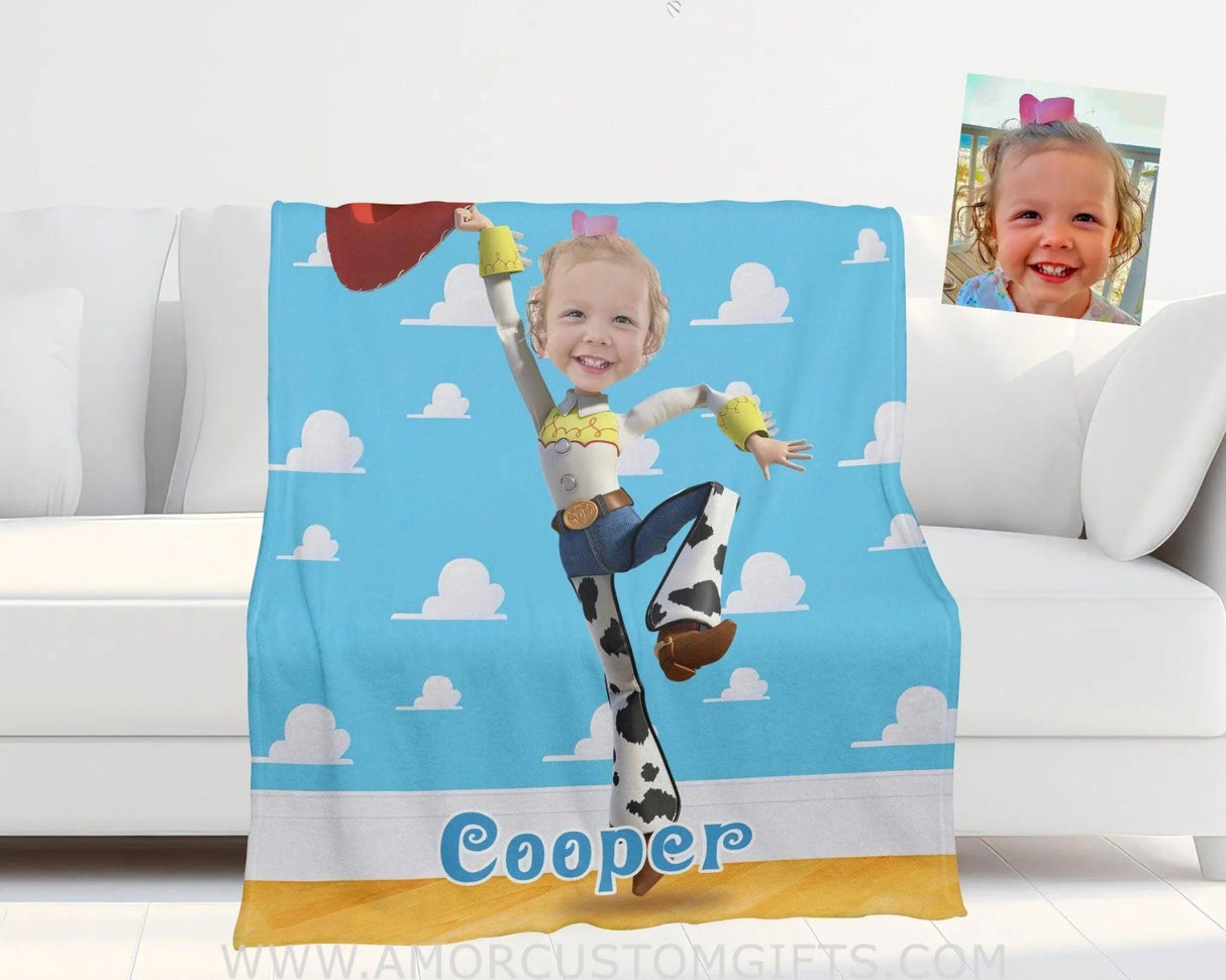 Blankets Personalized Jessie Toy Story Girl Photo Blanket | Custom Name & Face Girl Blanket