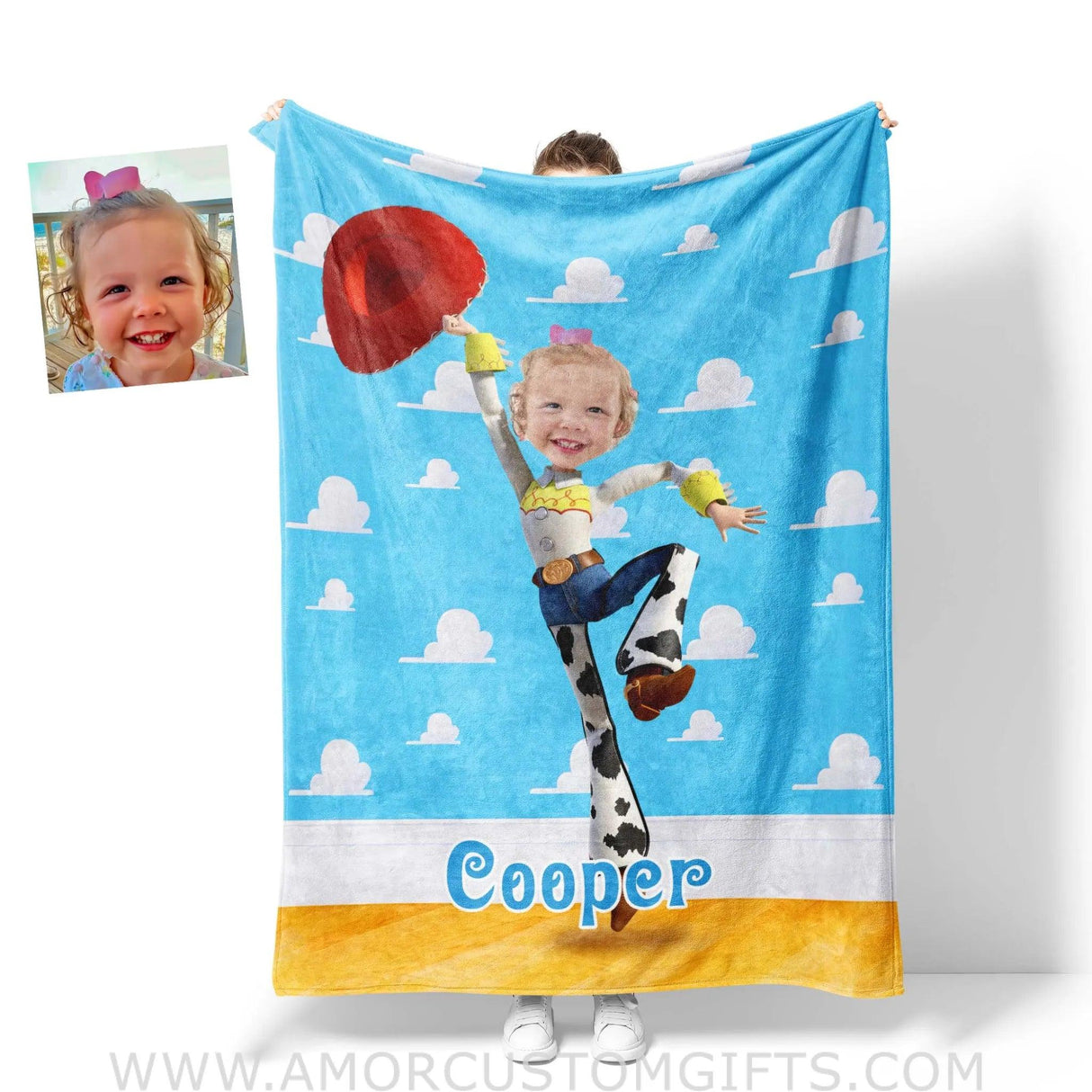 Blankets Personalized Jessie Toy Story Girl Photo Blanket | Custom Name & Face Girl Blanket