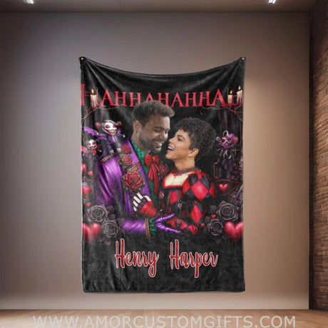 Blankets Personalized Joker Harley Couple 1 Blanket | Custom Face & Name Couple Blanket