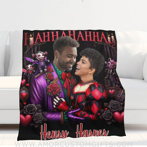 Blankets Personalized Joker Harley Couple 1 Blanket | Custom Face & Name Couple Blanket