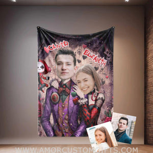 Blankets Personalized Joker Harley Couple 2 Blanket | Custom Face & Name Couple Blanket