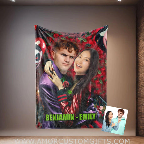 Blankets Personalized Joker Harley Couple 3 Blanket | Custom Face & Name Couple Blanket