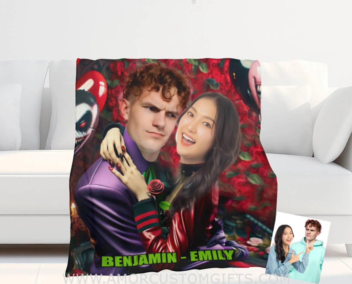 Blankets Personalized Joker Harley Couple 3 Blanket | Custom Face & Name Couple Blanket