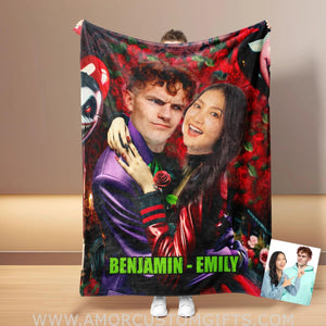 Blankets Personalized Joker Harley Couple 3 Blanket | Custom Face & Name Couple Blanket