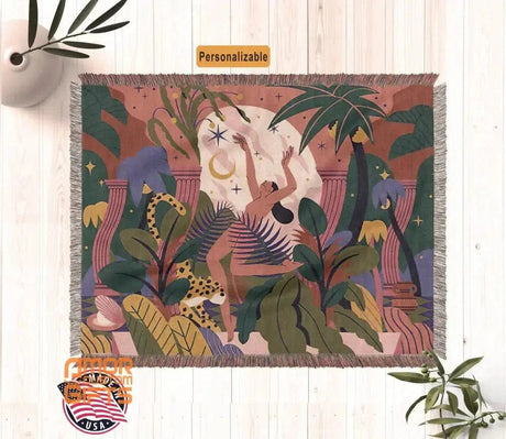 Blankets Personalized Jungle Dance Tiger Woven Blanket - Tropical Boho Style Throw Home  Decor and Gifts