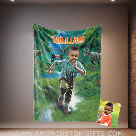 Blankets Personalized Jurassic Boy 2 Blanket | Custom Face & Name Boy Blanket