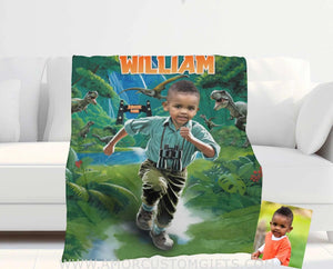 Blankets Personalized Jurassic Boy 2 Blanket | Custom Face & Name Boy Blanket