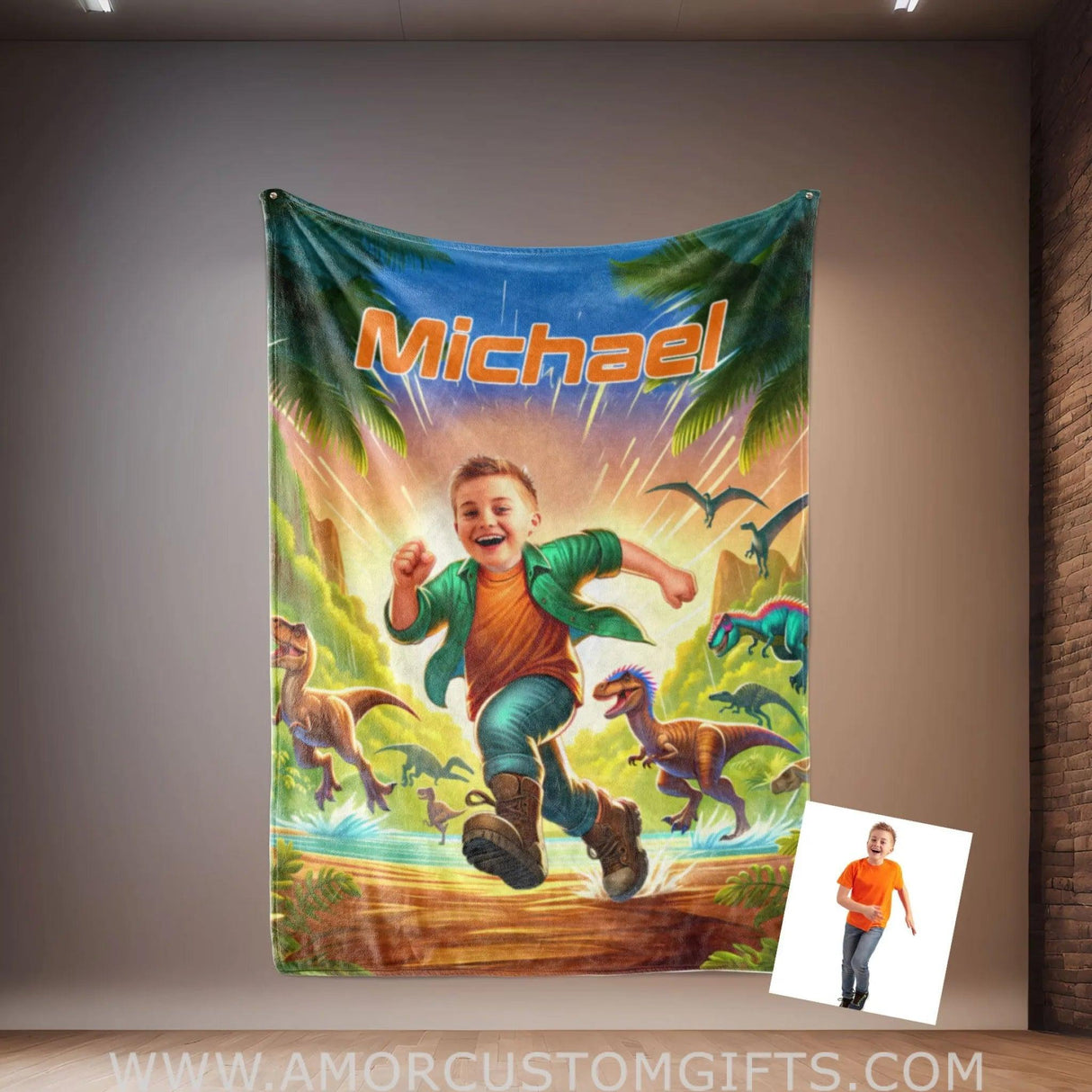 Blankets Personalized Jurassic Boy 4 Blanket | Custom Face & Name Boy Blanket