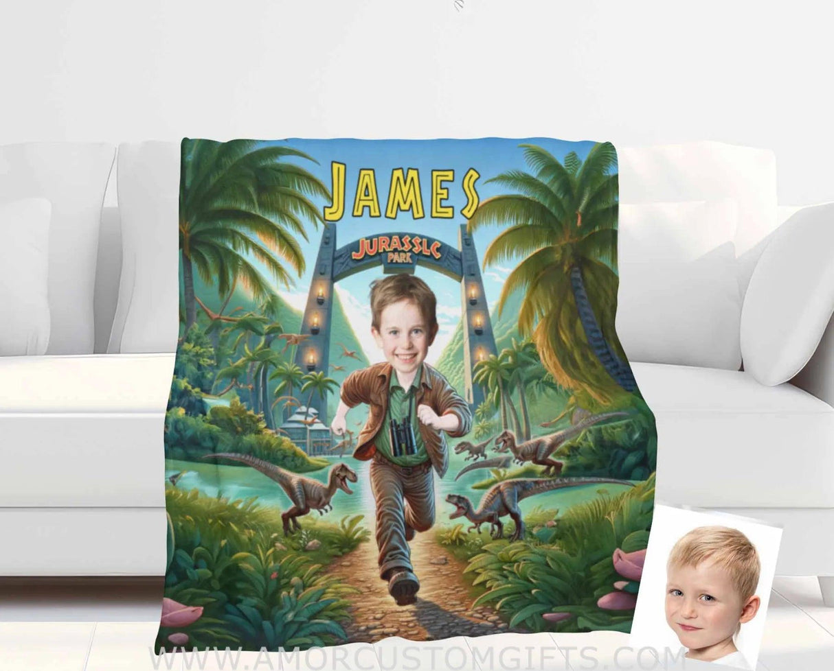 Blankets Personalized Jurassic Boy 1 Blanket | Custom Face & Name Boy Blanket