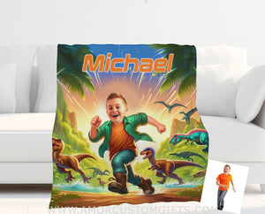 Blankets Personalized Jurassic Boy 4 Blanket | Custom Face & Name Boy Blanket