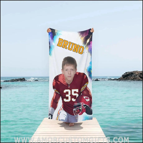 Towels Personalized Kanas Football Boy 2 Beach Towel | Customized Football Theme Pool Towel