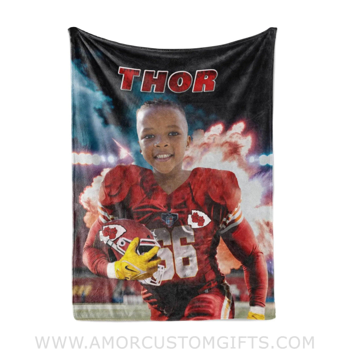 Blankets Personalized Kansas Football Boy Photo Blanket | Custom Name & Face Boy Blanket