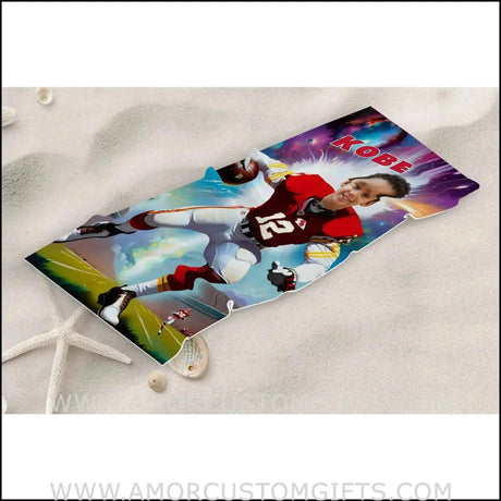 Towels Personalized Kansas Football Goalpost Boy Beach Towel | Customized Football Theme Pool Towel