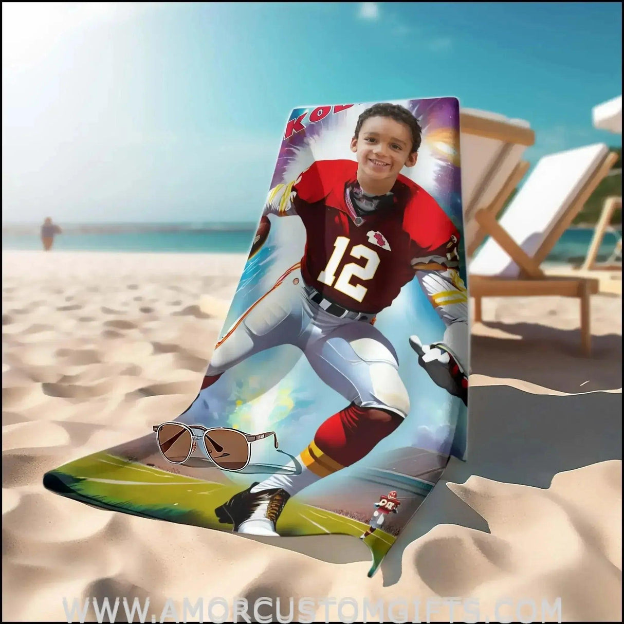 Towels Personalized Kansas Football Goalpost Boy Beach Towel | Customized Football Theme Pool Towel