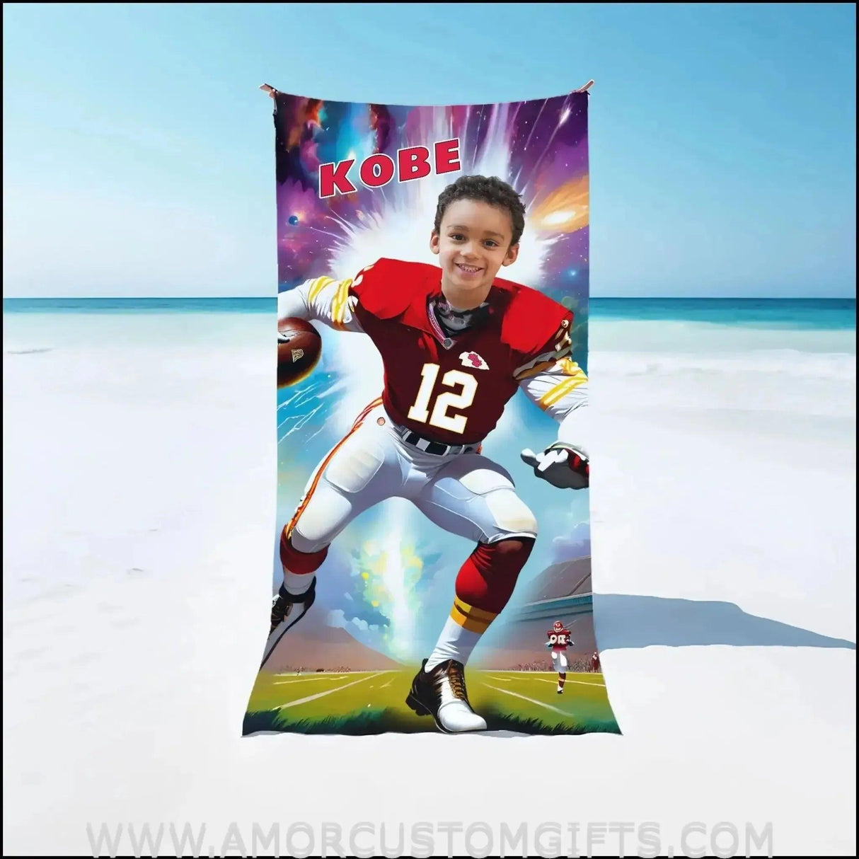 Towels Personalized Kansas Football Goalpost Boy Beach Towel | Customized Football Theme Pool Towel