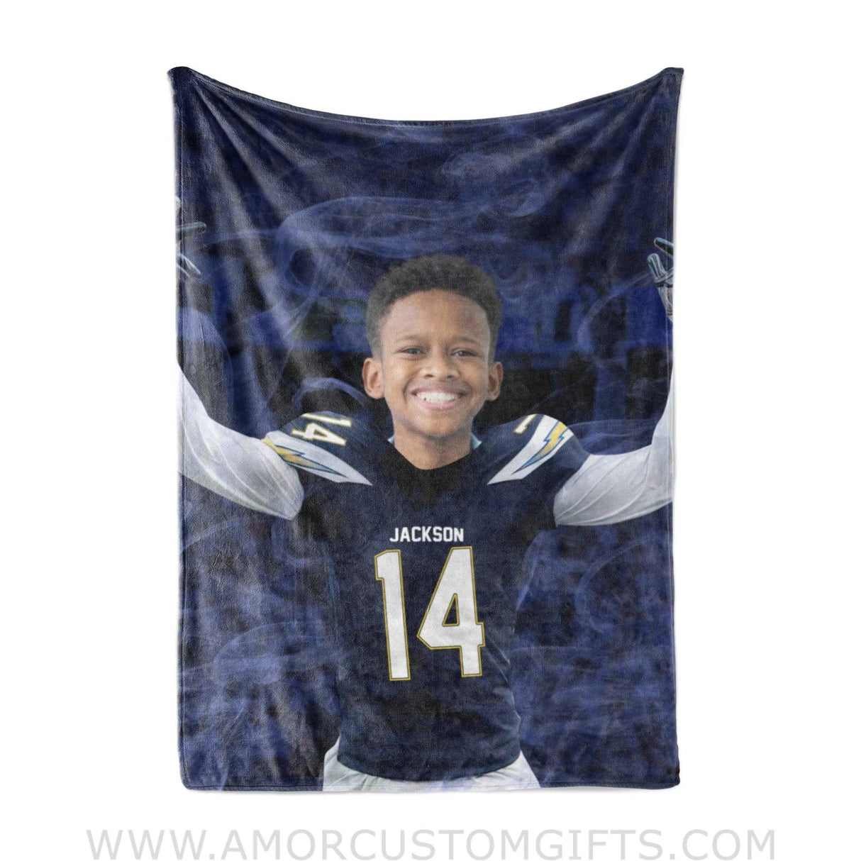 Blankets Personalized LA Football Boy Chargers Photo Blanket | Custom Name & Face Boy Blanket