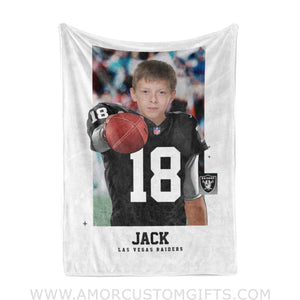 Blankets Personalized Las Vegas Football Boy Raiders Photo Blanket | Custom Name & Face Boy Blanket