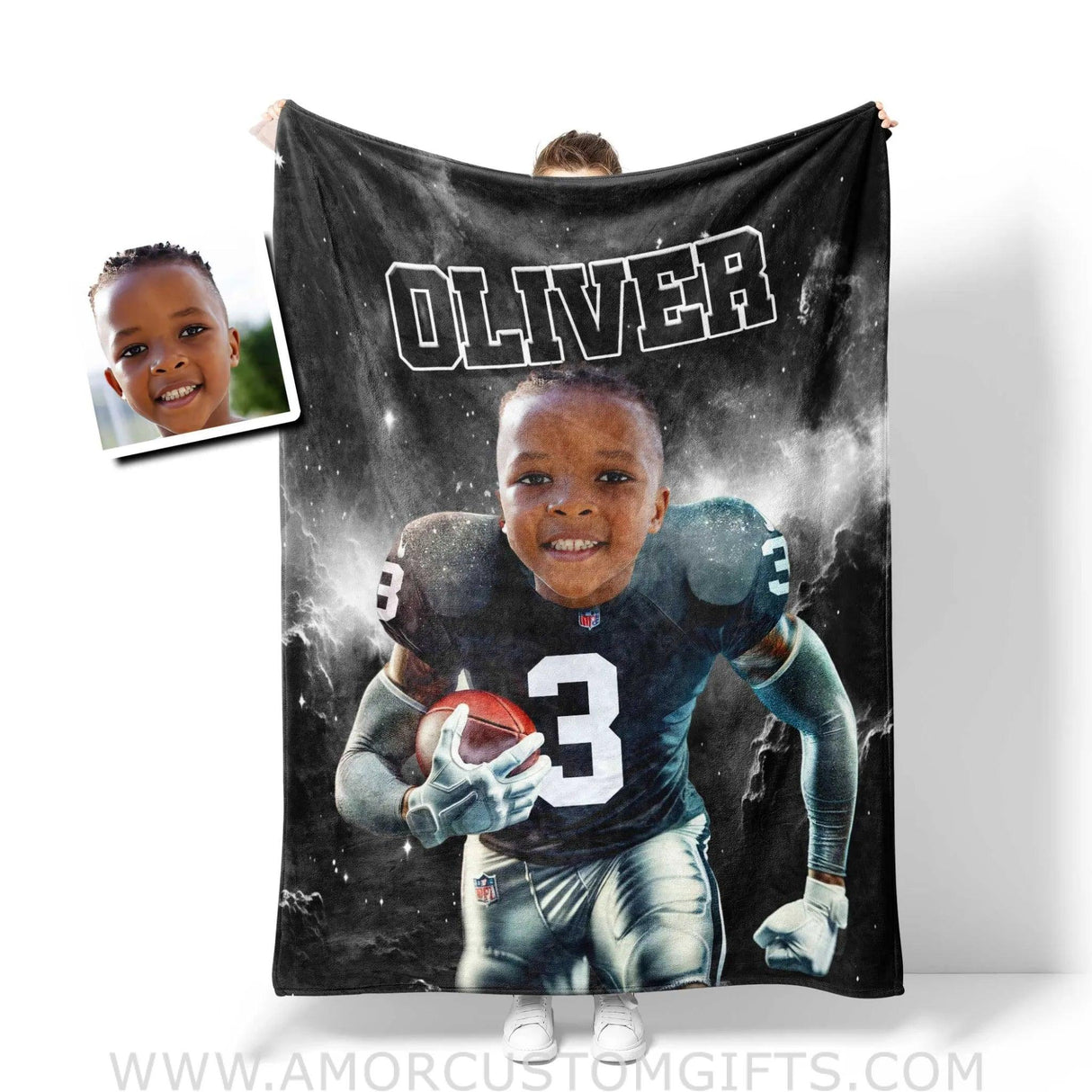 Blankets Personalized Las Vegas Football Boy Raiders Photo Blanket | Custom Name & Face Boy Blanket