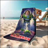 Towels Personalized Lightyear Astronaut On The Moon Buzz Beach Towel | Customized Name & Face Boy Towel