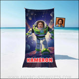 Towels Personalized Lightyear Astronaut On The Moon Buzz Beach Towel | Customized Name & Face Boy Towel