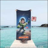 Towels Personalized Lightyear Astronaut On The Moon Buzz Beach Towel | Customized Name & Face Boy Towel