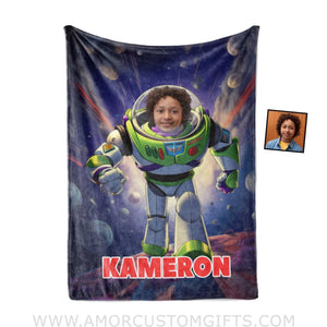 Blankets Personalized Lightyear Astronaut On The Moon Buzz Blanket | Custom Name & Face Boy Blanket