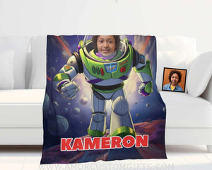 Blankets Personalized Lightyear Astronaut On The Moon Buzz Blanket | Custom Name & Face Boy Blanket