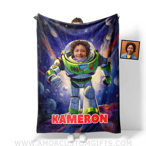 Blankets Personalized Lightyear Astronaut On The Moon Buzz Blanket | Custom Name & Face Boy Blanket