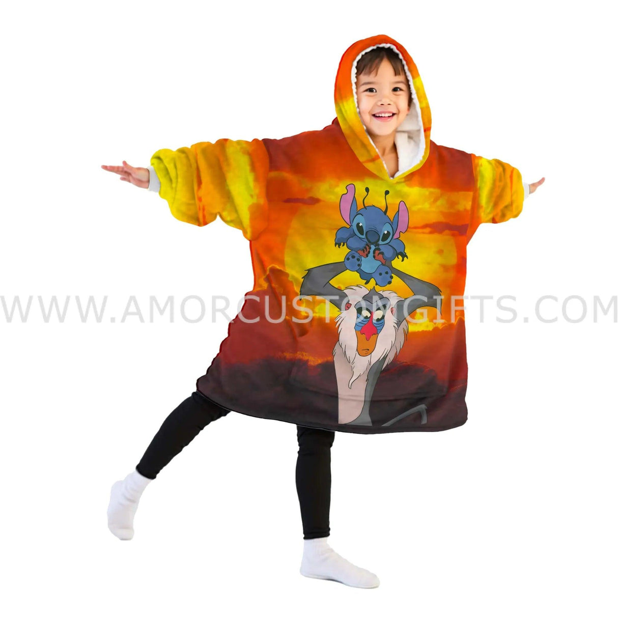 Personalized Lion King Stitch Snug Oversized Wearable Hoodie Blanket-Hoodie Blanket-Amor Custom Gifts