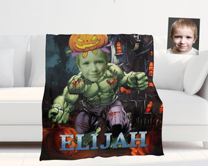 Personalized Little Boys Superhero Hulk Halloween Blanket | Kids Custom Superhero Blanket-Blankets-Amor Custom Gifts