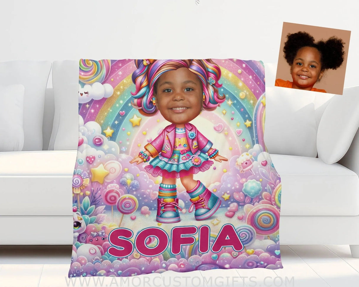 Blankets Personalized LOL Surprise Doll Girl Blanket | Custom Name & Face Girl Blanket