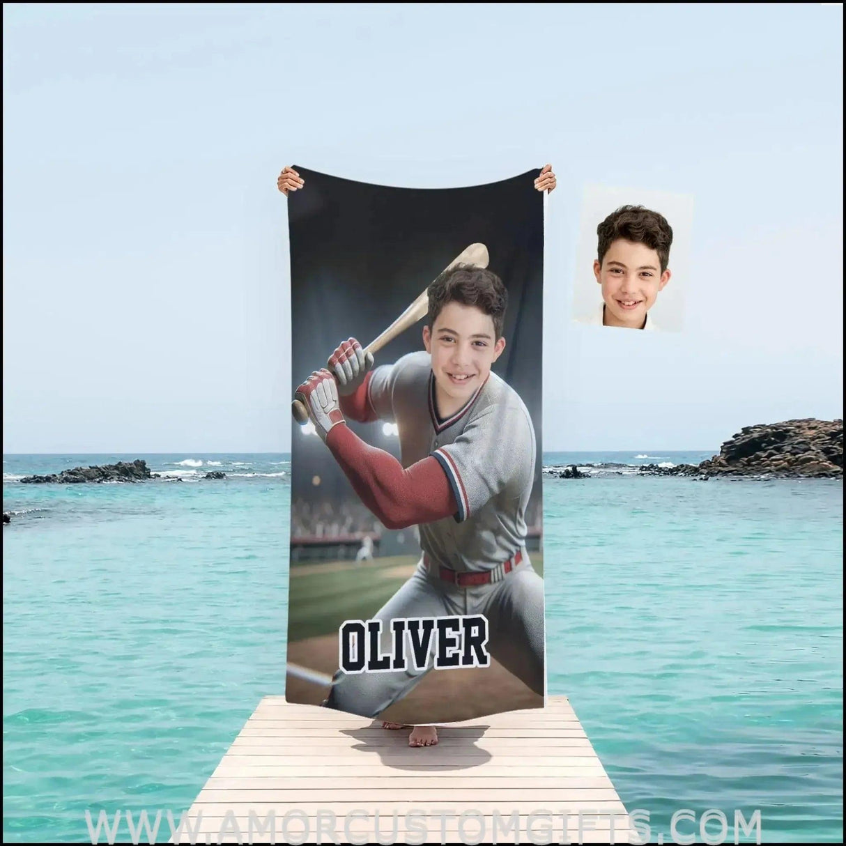 Towels Personalized MLB Los Angeles Baseball Boy Photo Beach Towel