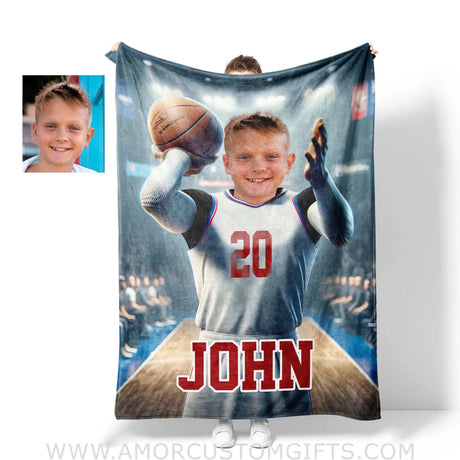 Blankets Personalized NBA Los Angeles Basketball Boy Clippers Photo Blanket | Custom Name & Face Boy Blanket