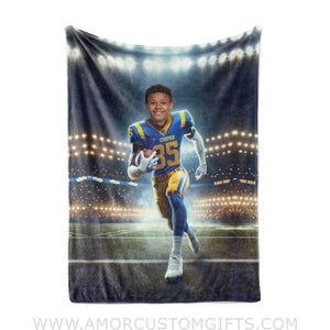 Blankets Personalized Rams Football Boy Photo Blanket | Custom Name & Face Boy Blanket