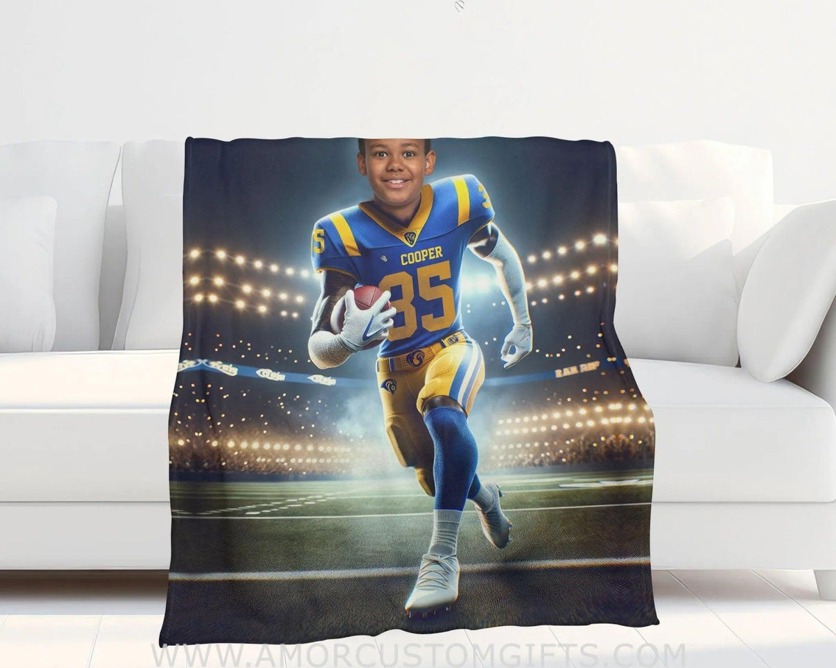 Blankets Personalized Rams Football Boy Photo Blanket | Custom Name & Face Boy Blanket