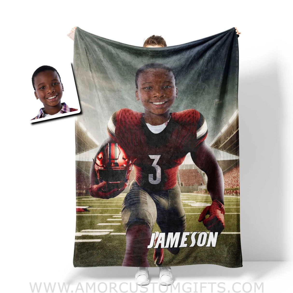 Blankets Personalized NCAA Louisville Football Boy Cardinals Photo Blanket | Custom Name & Face Boy Blanket