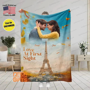 Blankets Personalized Love At First Sight In Paris Autumn Blanket | Custom Photo Love Couple Blanket,  Customized Blanket