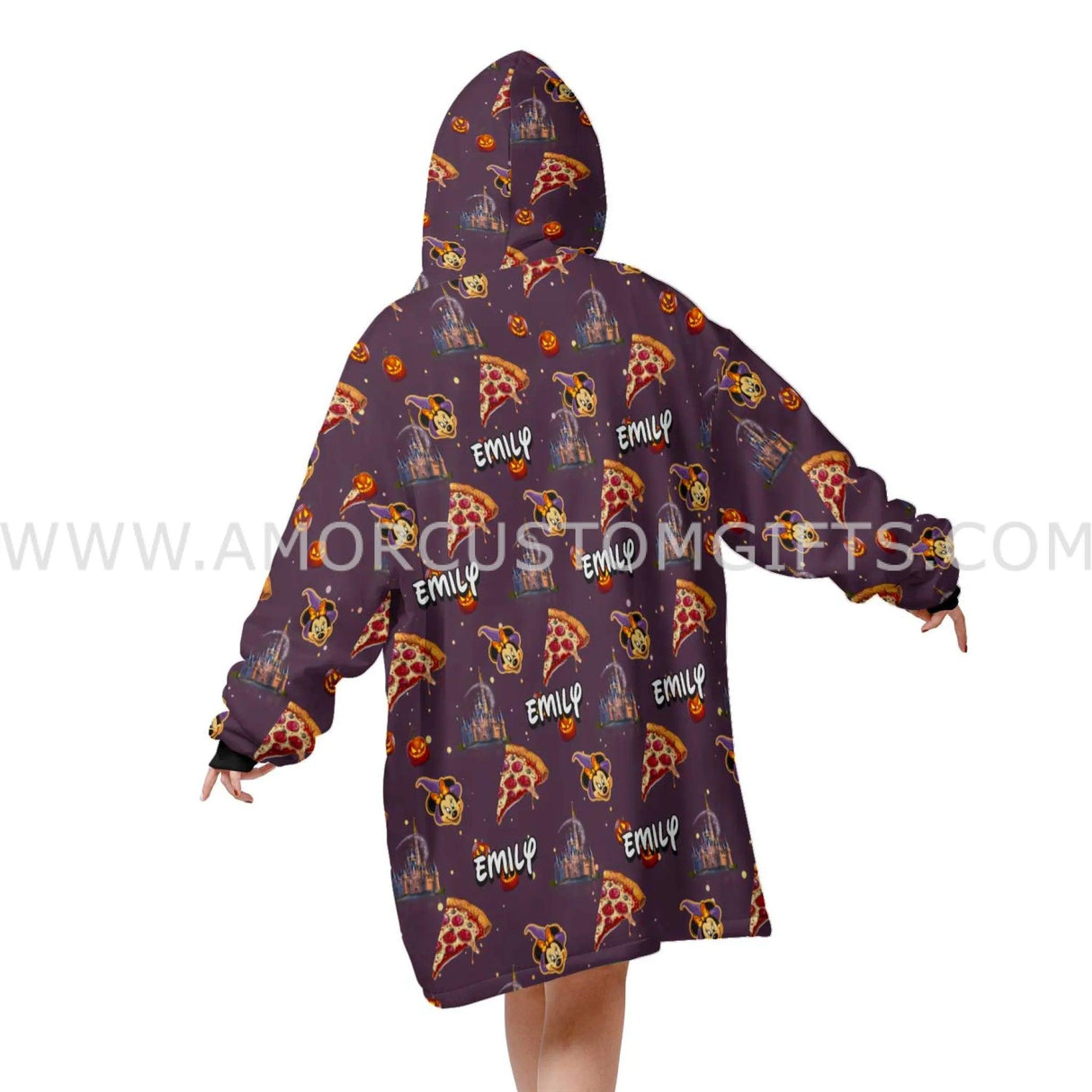 Personalized Magic Mouse Pizza Halloween Girl Snug Oversized Wearable Hoodie Blanket-Hoodie Blanket-Amor Custom Gifts