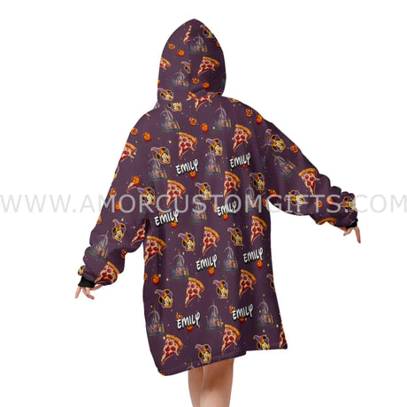 Personalized Magic Mouse Pizza Halloween Girl Snug Oversized Wearable Hoodie Blanket-Hoodie Blanket-Amor Custom Gifts