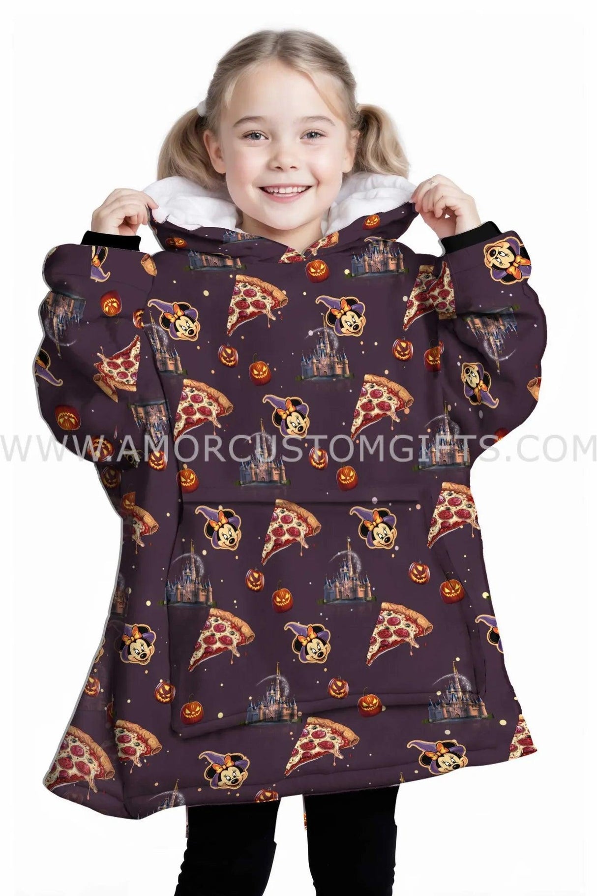 Personalized Magic Mouse Pizza Halloween Girl Snug Oversized Wearable Hoodie Blanket-Hoodie Blanket-Amor Custom Gifts