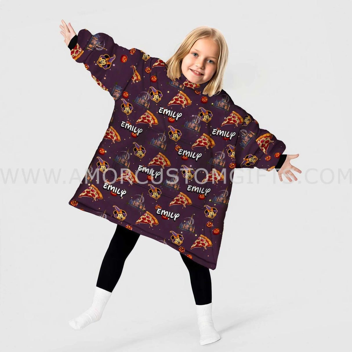 Personalized Magic Mouse Pizza Halloween Girl Snug Oversized Wearable Hoodie Blanket-Hoodie Blanket-Amor Custom Gifts