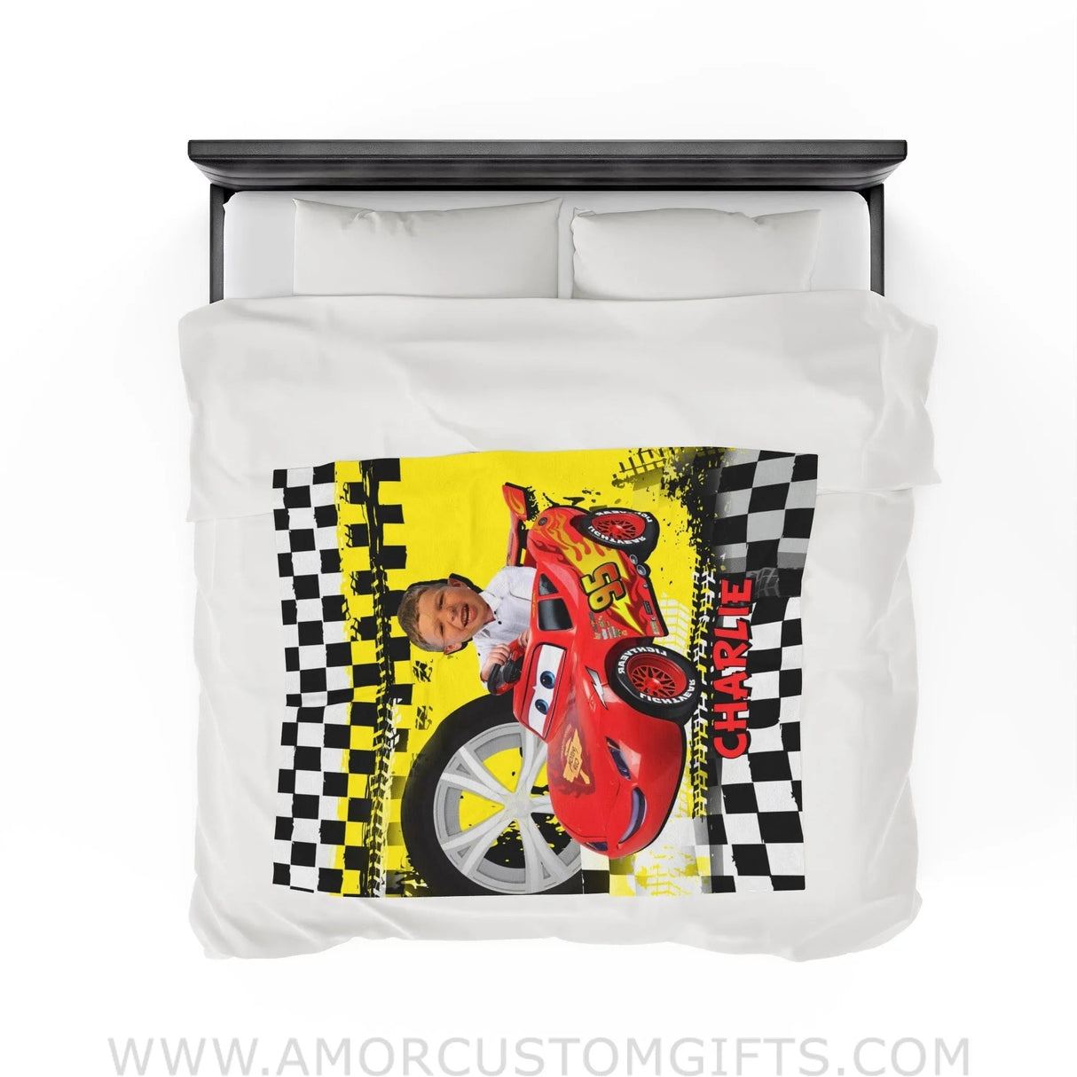 Blankets Personalized McQueen Car 2 Boy Blanket | Custom Face & Name Vehicle Boy Blanket