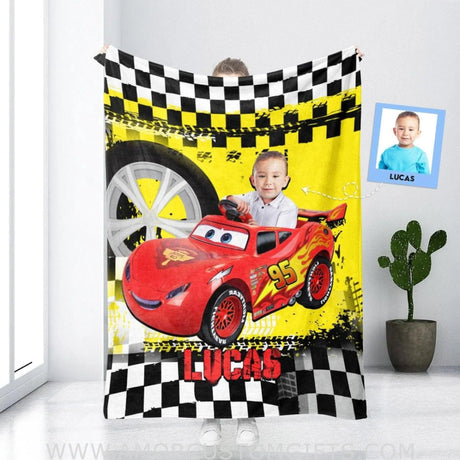 Blankets Personalized McQueen Car 2 Boy Blanket | Custom Face & Name Vehicle Boy Blanket