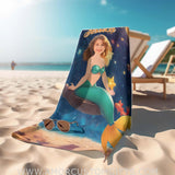 Towels Personalized Mermaid Princess Girl Photo Beach Towel | Customized Princess Girl Beach Towel