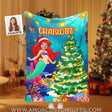 Blankets Personalized Mermaid Xmas Blanket | Custom Face & Name Christmas Girl Blanket