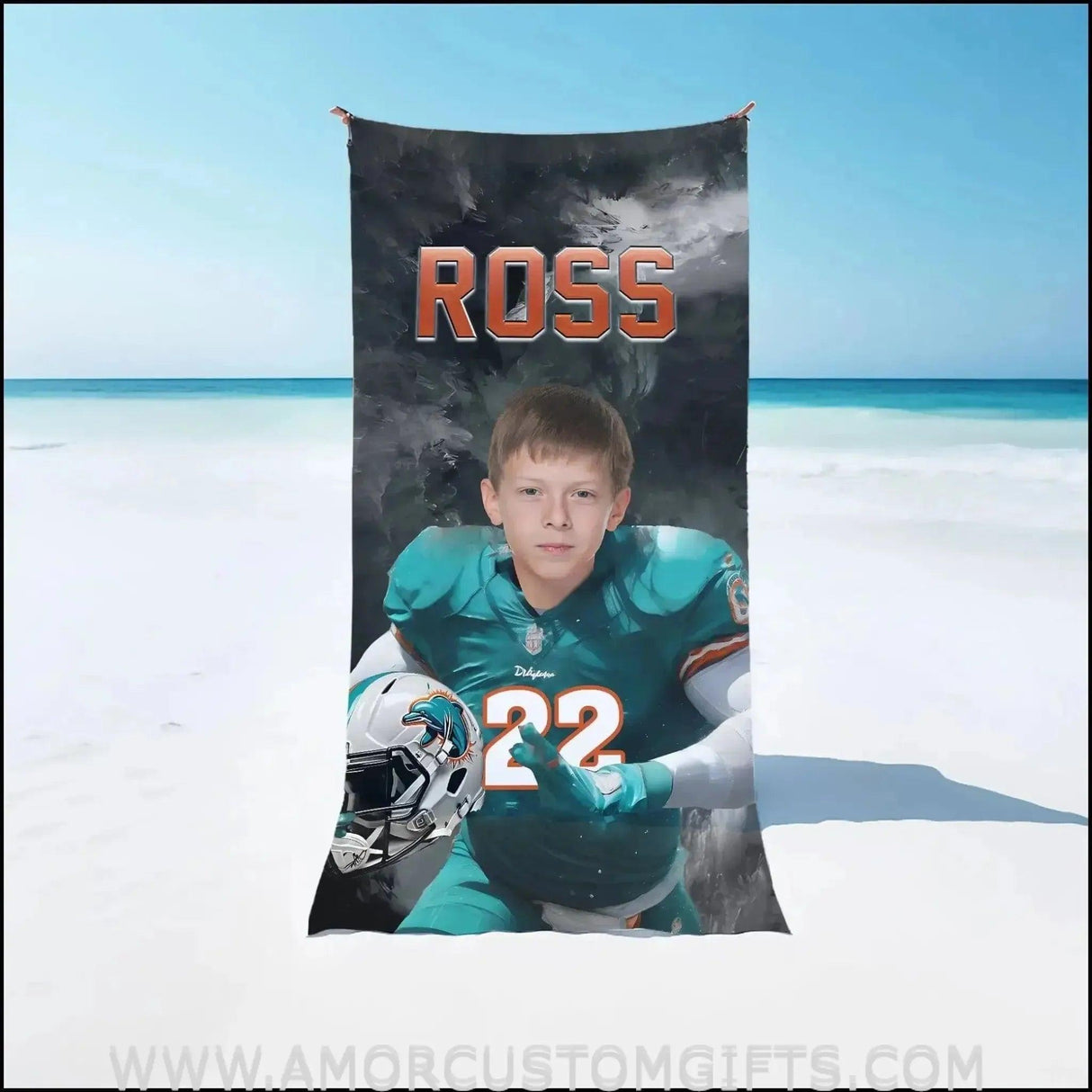 Towels Personalized Miami Football Dolphins Boy Beach Towel | Customized Football Theme Pool Towel