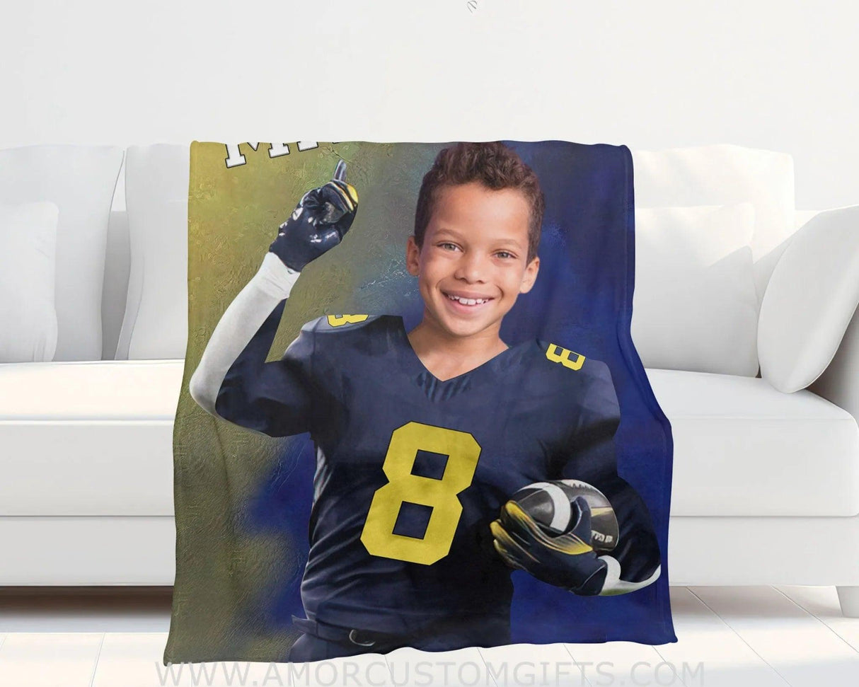 Blankets Personalized NCAA Michigan Football Boy Wolverines Photo Blanket | Custom Name & Face Boy Blanket